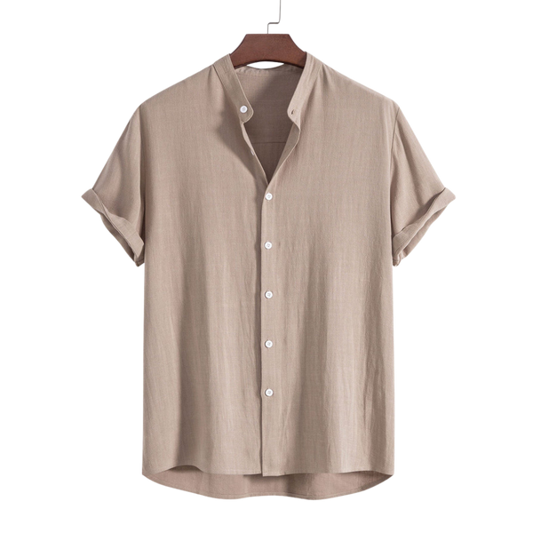 Linen And Rayon Blend Stand Collar Shirt