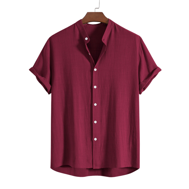 Linen And Rayon Blend Stand Collar Shirt