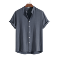 Linen And Rayon Blend Stand Collar Shirt