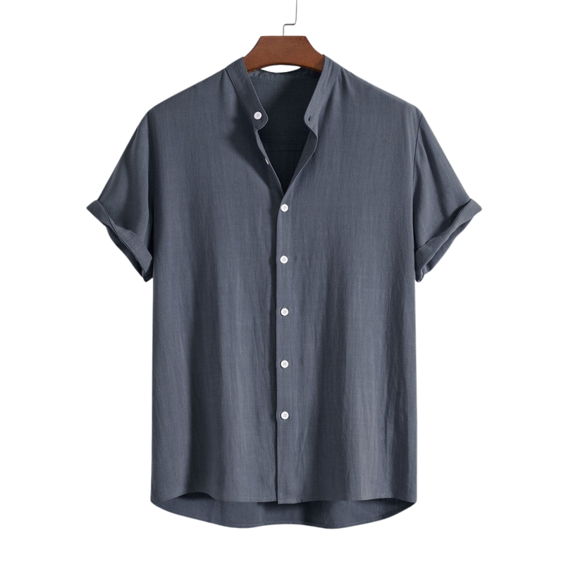 Linen And Rayon Blend Stand Collar Shirt