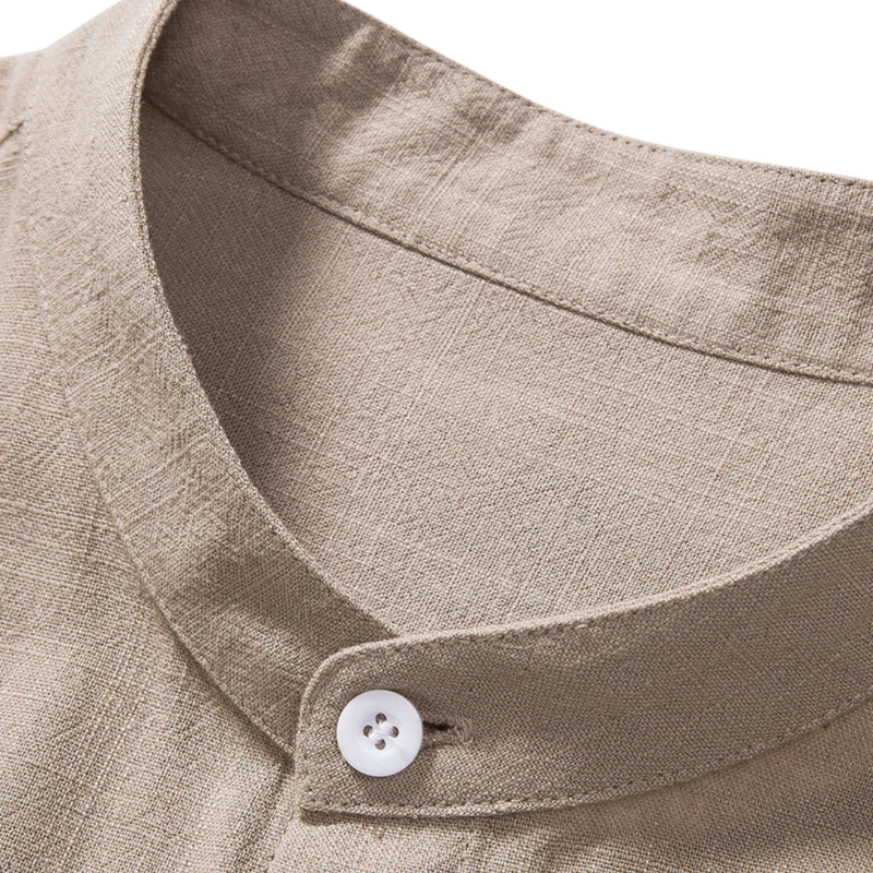 Linen And Rayon Blend Stand Collar Shirt